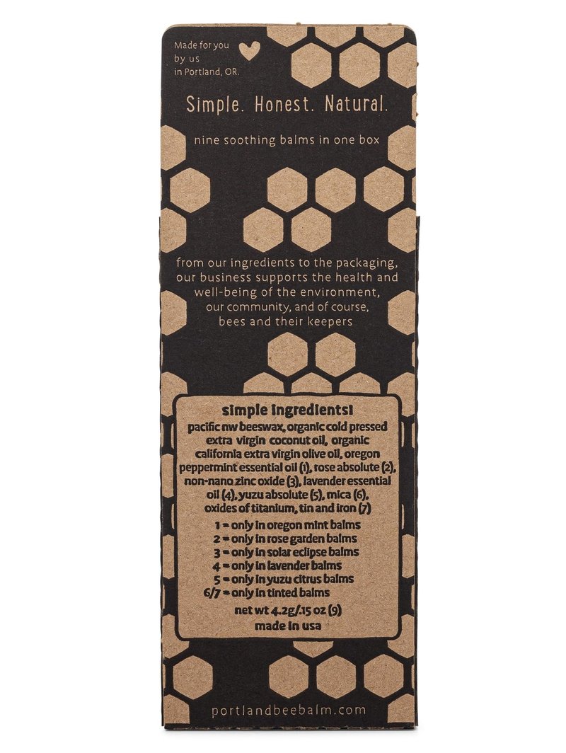 Portland Bee Balm All Natural Handmade Beeswax Lip Balm with Organic Coconut and Olive Oil (Yuzu Citrus & Lavender Assortment) - 9 Count | Natural Lip Balm, Cruelty Free, Plastic Neutral