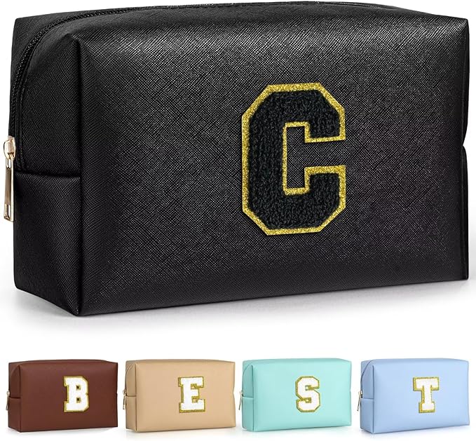 TOPEAST Gifts for Friends Female Mom, Cute Makeup Bag Small Pink Cosmetic Bag Travel Toiletry Bag, Personalized Birthday Gift for Women Girl, Preppy Travel Stuff for Girls (Black C)