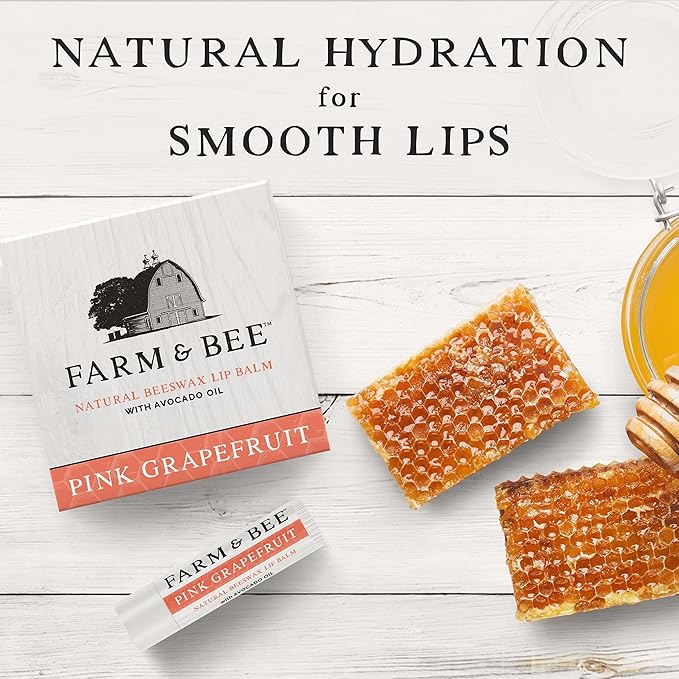 Natural Lip Balm - Organic & Natural Ingredients - Beeswax Based Moisturizing Lip Care Chapstick for Dry Cracked Lips - Great Gift Idea - Farm & Bee - 0.15oz (Pack of 4 - Pink Grapefruit)