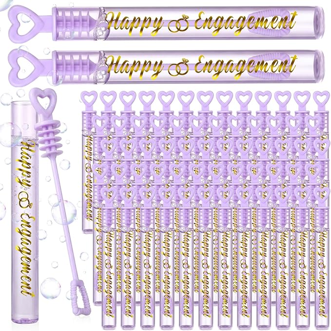 50 Packs Happy Engagement Bubbles Wedding Proposal Table Decorations Purple Heart Bridal Shower Favors Guests Gifts for Engagement Party Supplies(Golden)