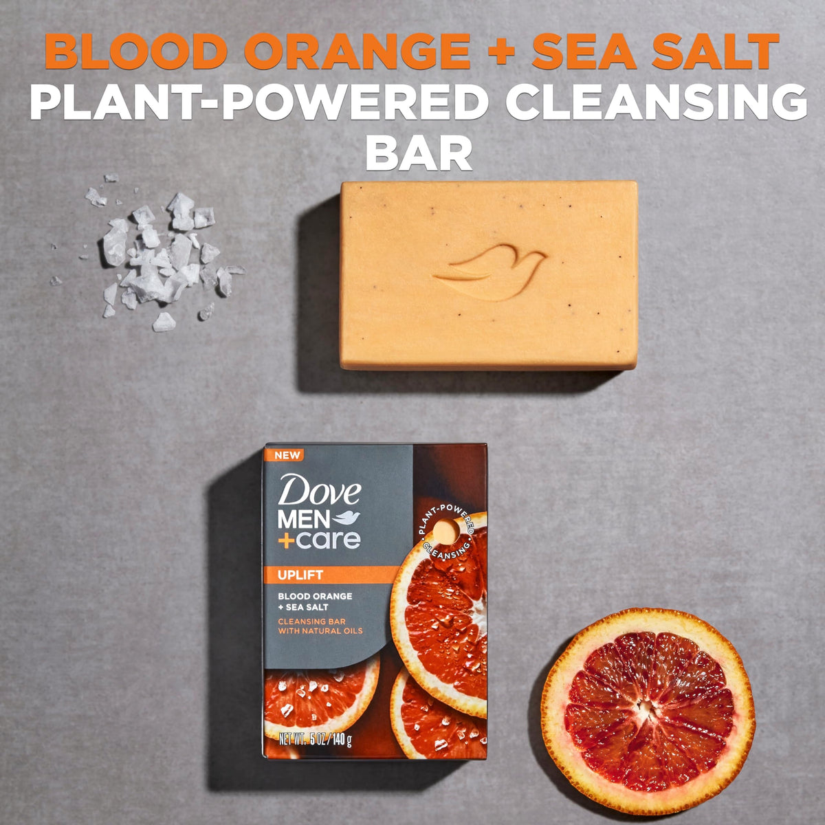 Dove Men+Care Cleansing Bar Soap Blood Orange + Sea Salt 4 Bars to Rebuild Skin in the Shower, a 4in1 Hair, Body, Face & Shaving Bar with Plant-Based Cleanser and Natural Oils 5 oz