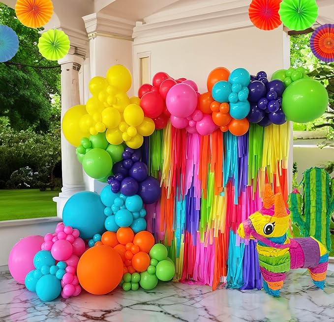 Mexican Festival party Decorations with Colorful Rainbow Balloon Garland Arch for Mexican Cinco de Mayo independence Cielito Lindo theme Holiday Birthday Baby Shower Party Decorations
