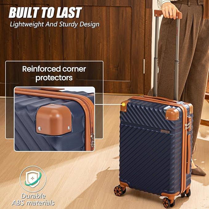 Cosbarn Carry On Luggage 22x14x9 Airline Approved, Hardside 20 Inch Carry on Suitcases with Wheels, Hard Shell ABS Lightweight Carry on Luggage Set, Travel Suitcase Set with TSA Lock, DarkBlue