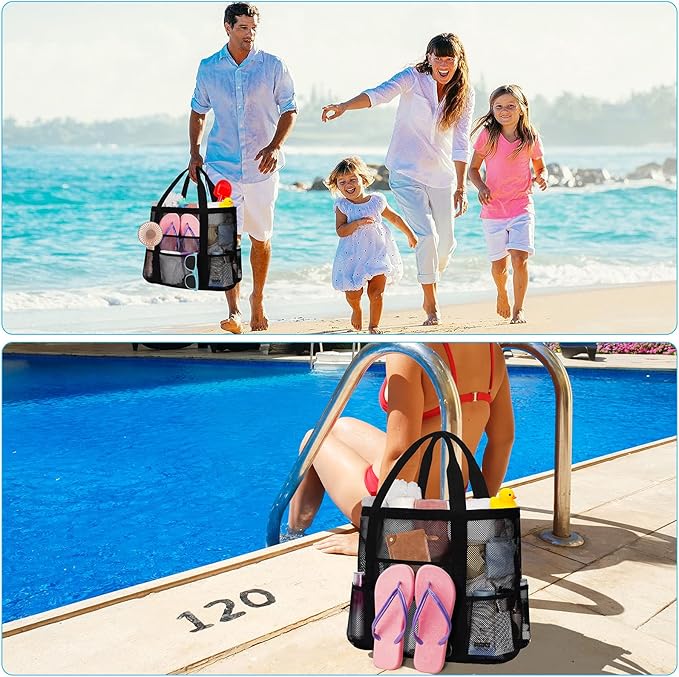 Mesh Beach Bags for Family - Women Beach Tote Bag for Toys, Towels, Travel Vacation Cruise Essentials
