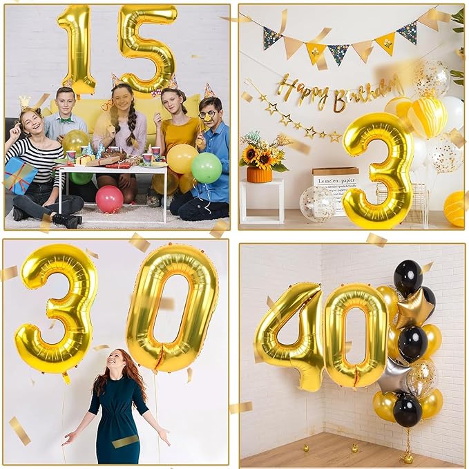 40 inch Gold Number Balloon Giant Foil Helium Balloons Gold Number 0 Balloon for Birthday Party Anniversary Decorations Supplies
