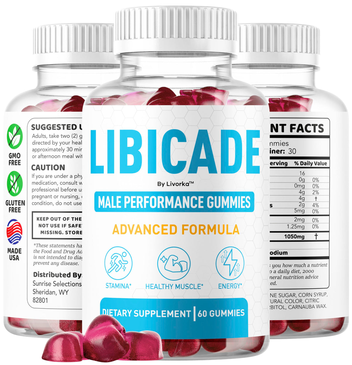 (3 Pack) Libicade Gummies - Official Libicade Premium Supplement Gummy for Men - Maximum Strength, All Natural Drive Advanced Formula Daily Support Overall Health & Wellness, 180 Gummies for 3 Months