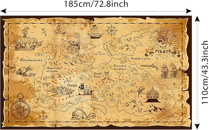 Blulu Pirate Theme Background Jewelry Map Banner Photography Background School Party Carnival Birthday for Great Party Decoration