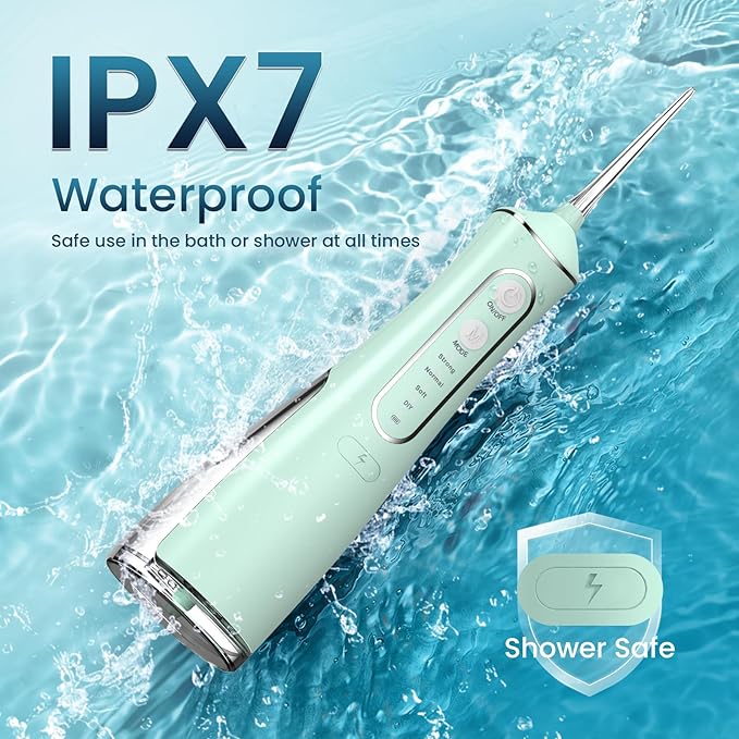 Water Flosser for Teeth Cleaning, 300ML Portable Cordless Oral Irrigator with DIY Strength, 4 Modes, IPX7 Waterproof & 30-Day Battery, 2-Min Smart Timer for Home/Travel Dental Care, Green