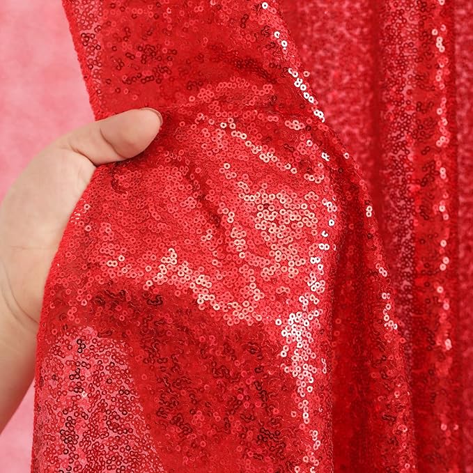 B-COOL Red Sequin Backdrop Curtains 2 Packs 3.3ftx8ft Wedding Sparkle Backdrop Fabric Glitter Background Drapes for Party Ceremony Birthday Decoration