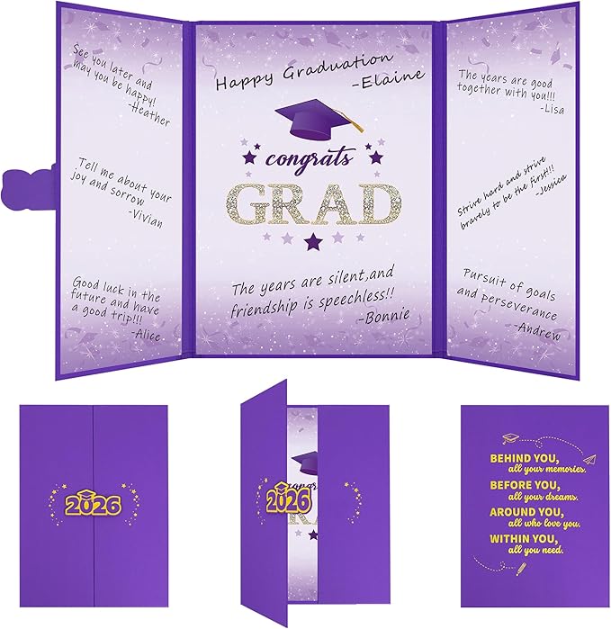 Vlipoeasn 2026 Graduation Guest Book Alternative, Purple Gold Class of 2026 Graduation Party Decorations, Graduation Signature Book for 2026 College High School, Unique Graduation Gifts for Friends