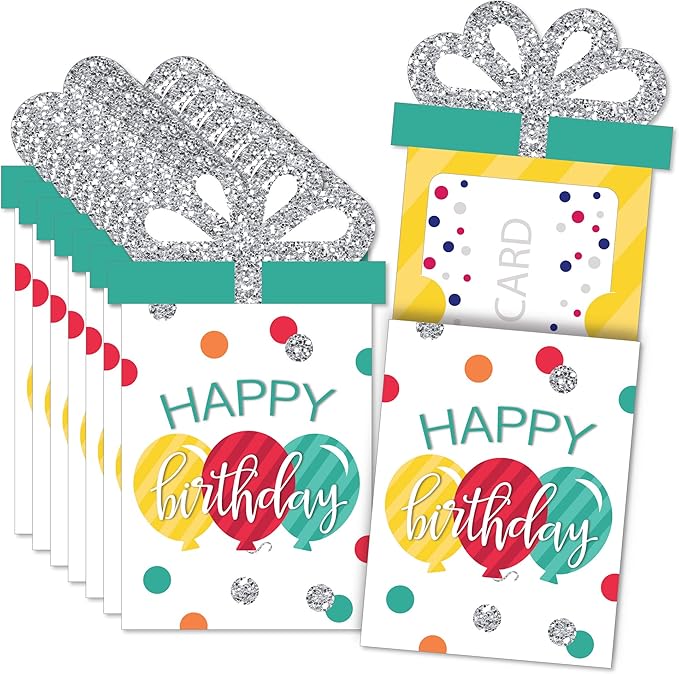 Big Dot of Happiness Colorful Happy Birthday - Birthday Party Money and Gift Card Sleeves - Nifty Gifty Card Holders - Set of 8