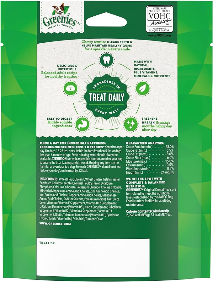 Greenies Veterinarian-Recommended Adult Natural Dental Dog Treats Petite Size, Original Flavor, 3 oz. Pack, 5 Count