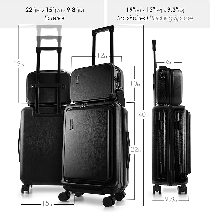 TRAVELARIM 20 Inch Carry On Luggage 22x14x9 Airline Approved, Carry On Suitcase with Wheels, Hard-shell Carry-on Luggage, Durable Luggage Carry-On, Jet Black Small Suitcase with Cosmetic Case