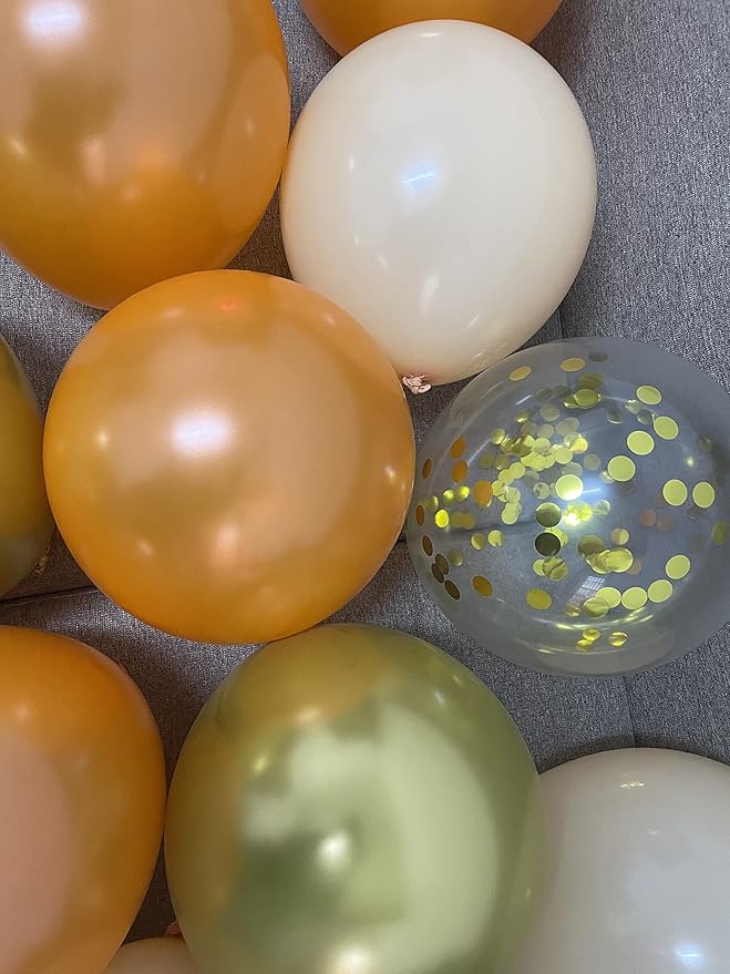 Orange Gold Nude Balloons – Metallic Cream Gold Balloons for Birthday Harvest Graduation Anniversary Party Decorations (Orange + gold)