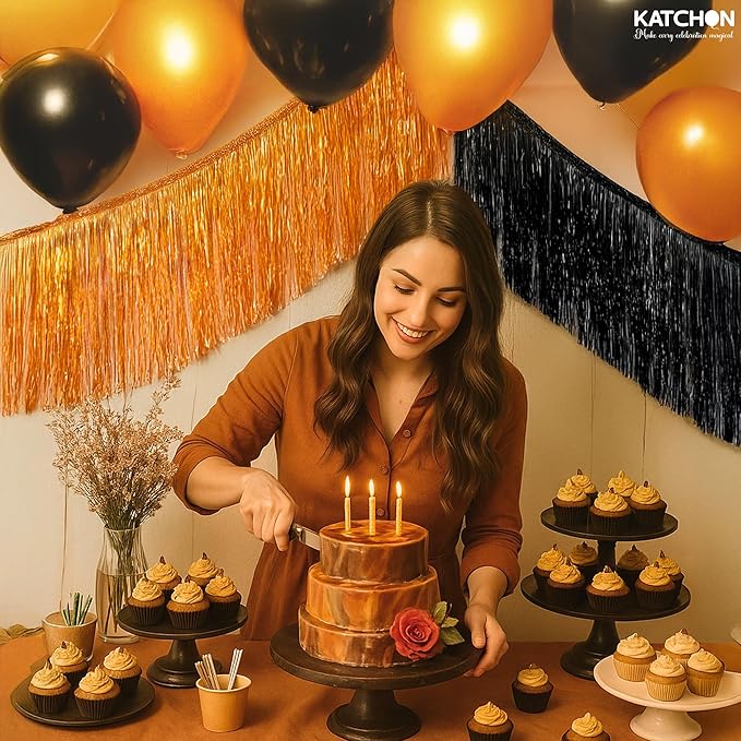KatchOn, XtraLarge Black and Orange Fringe Banner - 6.5 Ft, Pack of 2 Fringes | Tinsel Garland for Basketball Theme Birthday Decorations | Orange Black Fringe Garland for Graduation Decorations 2026