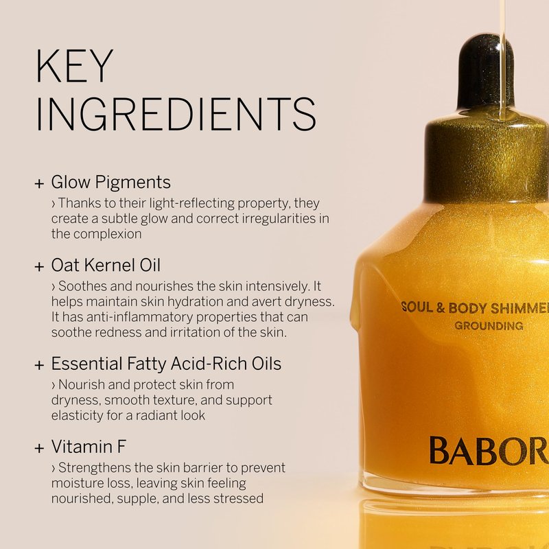 BABOR Soul & Body Shimmer Oil with Vitamin F for Supple and Smooth Skin, Fatty Acids & Plant Oils for Nourished Skin with Radiant Effect, 3.38 fl oz
