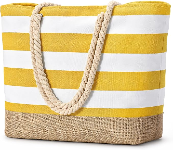 Becokan Beach Bags for Women Large Canvas Beach Tote Bag Beach Bags Waterproof Sandproof Swim Pool Bag Travel Essentials