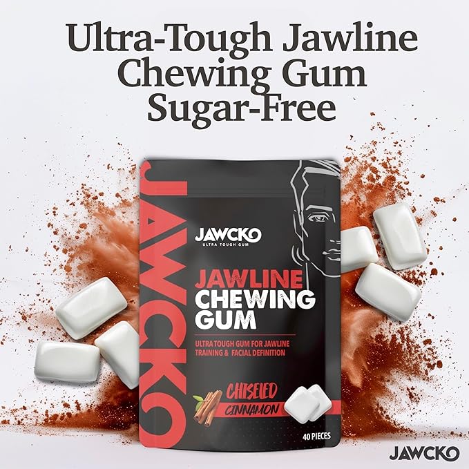 JAWCKO Ultra-tough Jawline Chewing Gum | Get a Stronger, Squarer Jawline | Cinnamon Jaw Training Hard Gum | Chisel, Sculpt, & Tone your Jaw | 15X Hardness | Facial Fitness Mewing Gum | 40 Pieces/Pack