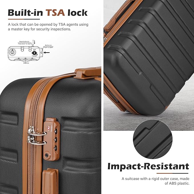 Coolife Luggage 3 Piece Set, Lightweight Durable Hardshell Suitcase set with 360° Spinner Wheels, TSA-approved Lock, Checked Family Travel Luggage sets, 16/20/24/28 Inch, Navy