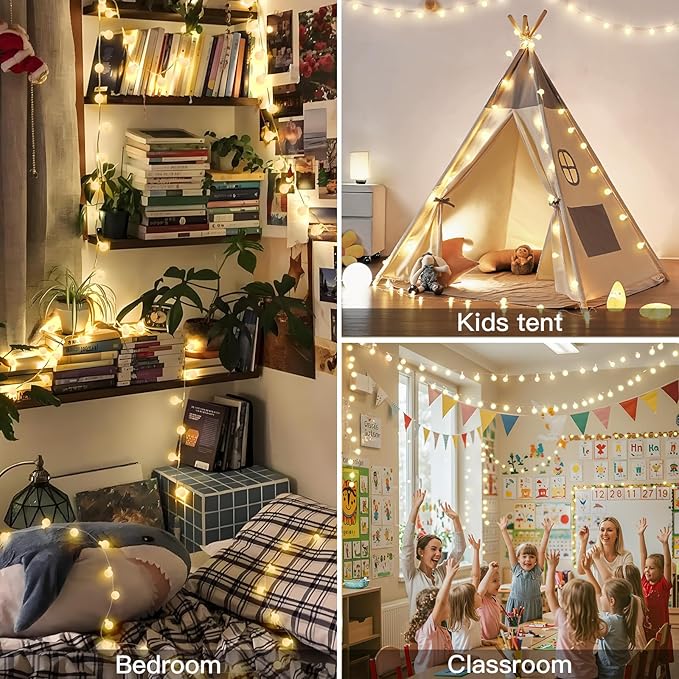 suddus String Lights for Bedroom, 99ft 300 Led Connectable Globe String Lights Indoor, Hanging Fairy Lights Plug in with Remote for Kids Room Dorm Classroom Outdoor Christmas Tree Decor, Warm White