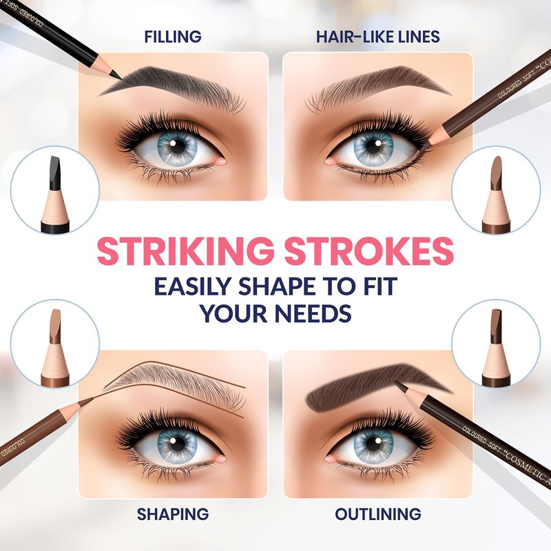 Stylia Waterproof Eyebrow Pencils For Women – Long-Lasting Microblading Supplies Brow Pencil, Perfect for Eyebrow Shaper, Filling & Defining Natural-Looking Brow - (12PC in 5 Colors)