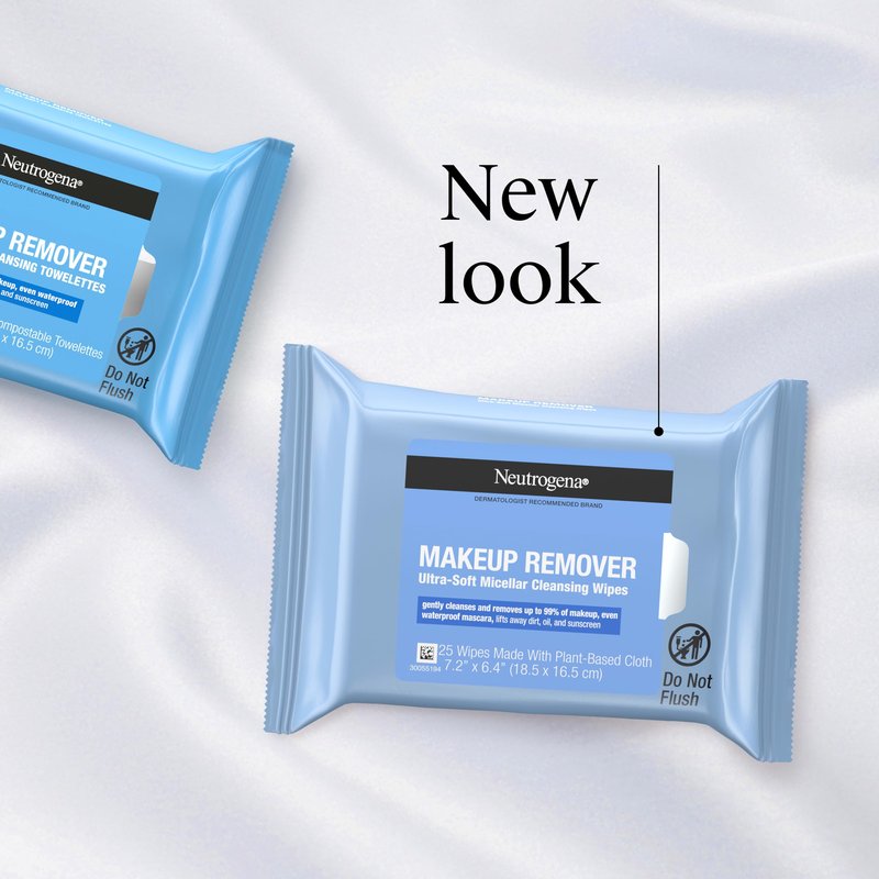 Neutrogena Makeup Remover Wipes, Daily Ultra-Soft Micellar Cleansing Wipes Gently Remove Oil & Makeup with No Heavy Residue, formulated without alcohol & Made with Plant-Based Cloth, 25 ct, 6 Pack