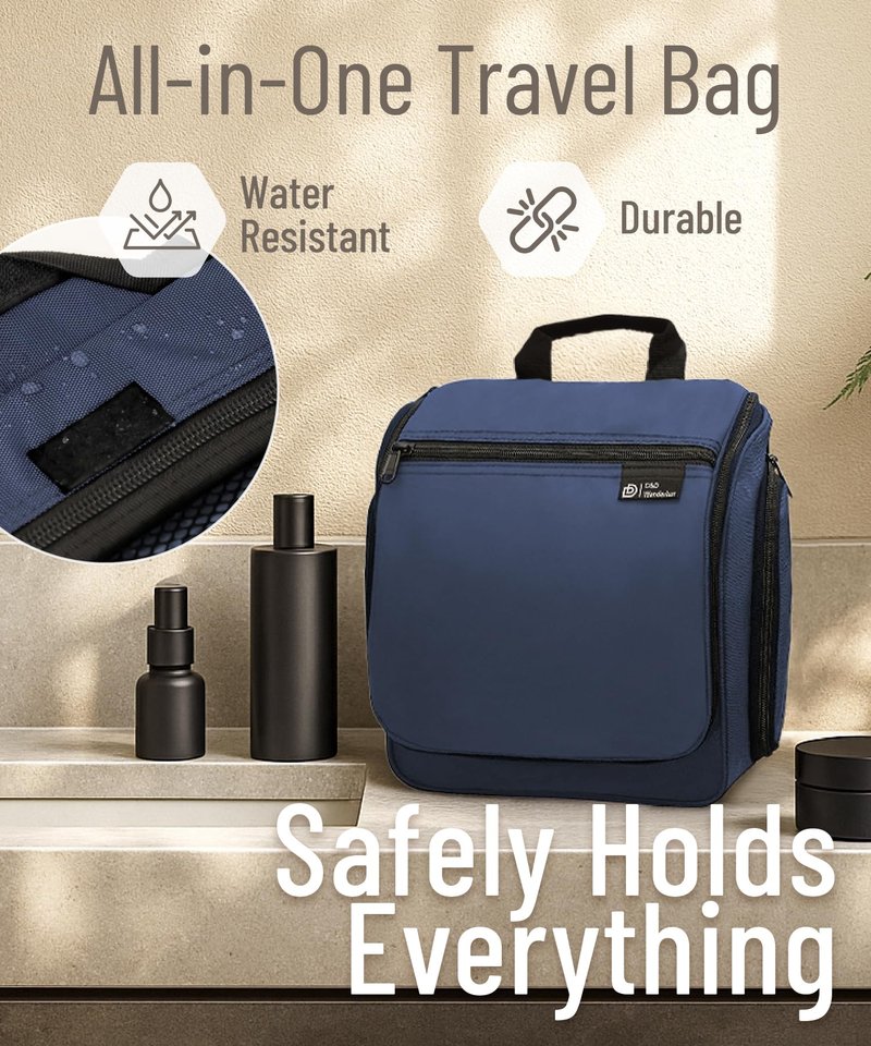 DD D&D Wanderlust D&D Hanging Toiletry Bag - Designer Travel Organizer for Makeup and Toiletries for Men and Women - Hang Case for Cosmetics and Toilet Accessories with Metal Swivel Hook