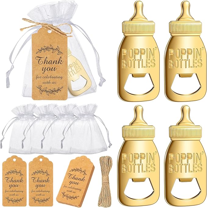 CHENGU Popping Bottle Openers Baby Shower Return Favors for Guests Bottle Opener Decorations and Souvenirs with Organza Bags Thank You Tags for Theme Party Favors (Retro Style,73 Pieces)