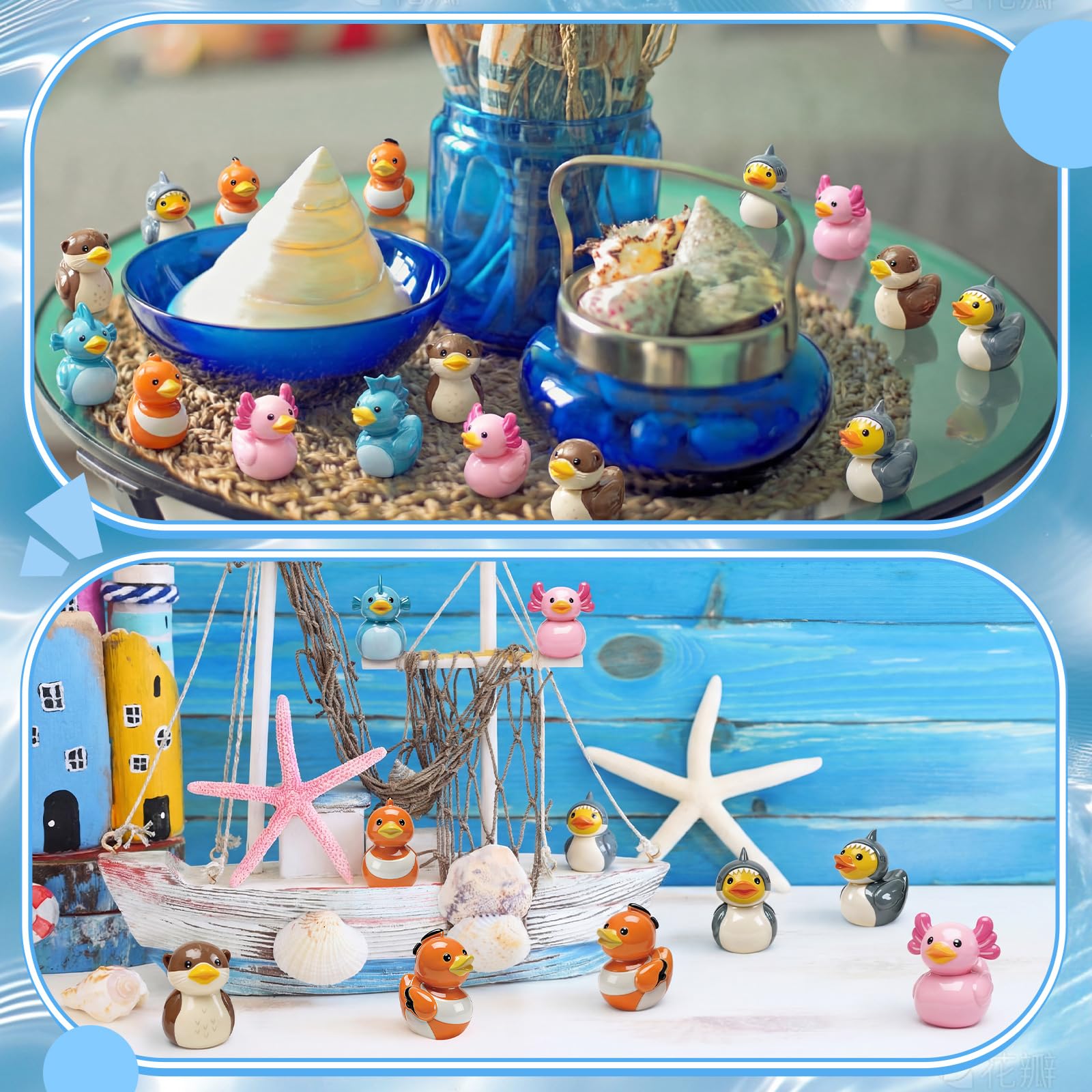 Novabright 100 Pcs Mini Resin Ocean Animals Ducks Tiny Resin Animals Ducks Figures Small Animal Statue for DIY Cake Craft Garden Landscape Ornament Potted Decoration Birthday Party Supplies