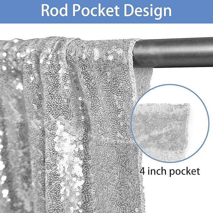 Hahuho Silver Sequin Backdrop Curtain, 2PCS 2FTx8FT Glitter Backdrop Curtain for Parties, Christmas, Wedding, Party Decoration（2 Panels, 2FT x 8FT, Silver