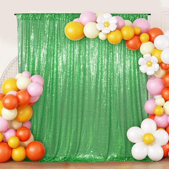Green Sequin Backdrop 6FTx8FT Photobooth Backdrop Curtains for Birthday, Party, Wedding Decoration