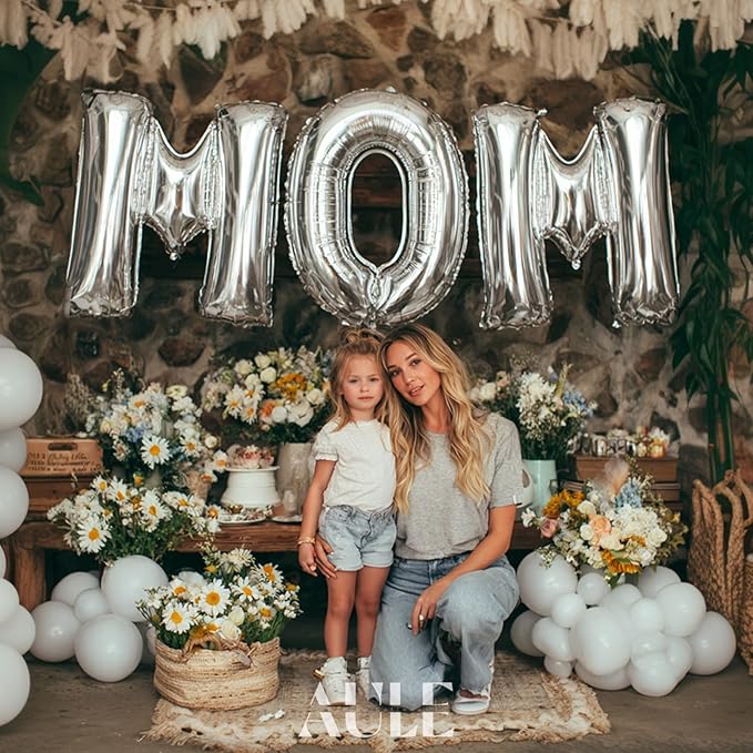 AULE 40 Inch Big Letter Balloon Silver M Large Foil Helium Alphabet Balloons A-Z for Birthday Anniversary Graduation New Year Party Decoration Supplies