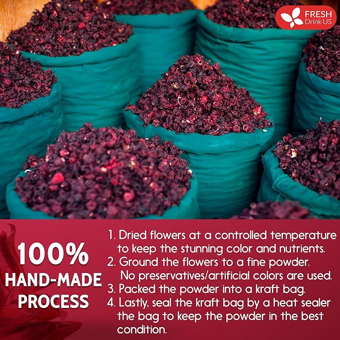 FreshDrinkUS Premium 100% Natural Hibiscus Flower Powder, 40oz - No Additives, Gluten, Sugar - Vegan
