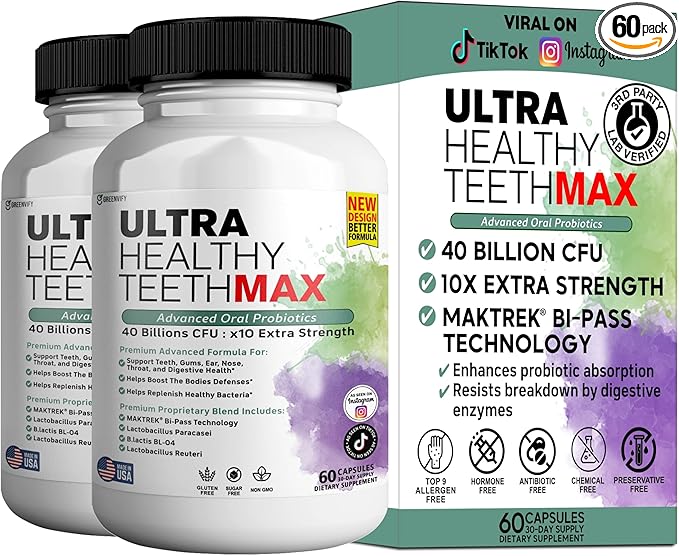 Ultra Healthy Teeth Max Probiotic Supplement, 40 Billion CFU, 60 Capsules, Advanced Oral Health Formula (2)