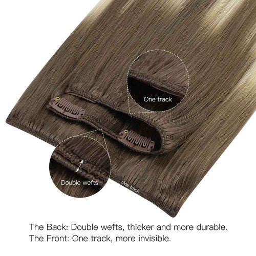 HOTBANANA Human Hair Clip in Hair Extensions, 9/60 Ash Brown to Platinum Blonde 120g Clip in Hair Extensions Real Human Hair Straight Remy Hair Clip in Hair Extensions 16 Inch 7pcs