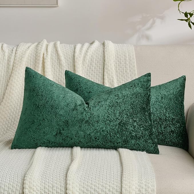 FUTEI Christmas Dark Green Flannel Throw Pillow Covers 12x20 Inch Set of 2,Soft Dimensional Textured Lumbar Pillow Cases,Modern Home Decor for Couch Living Room