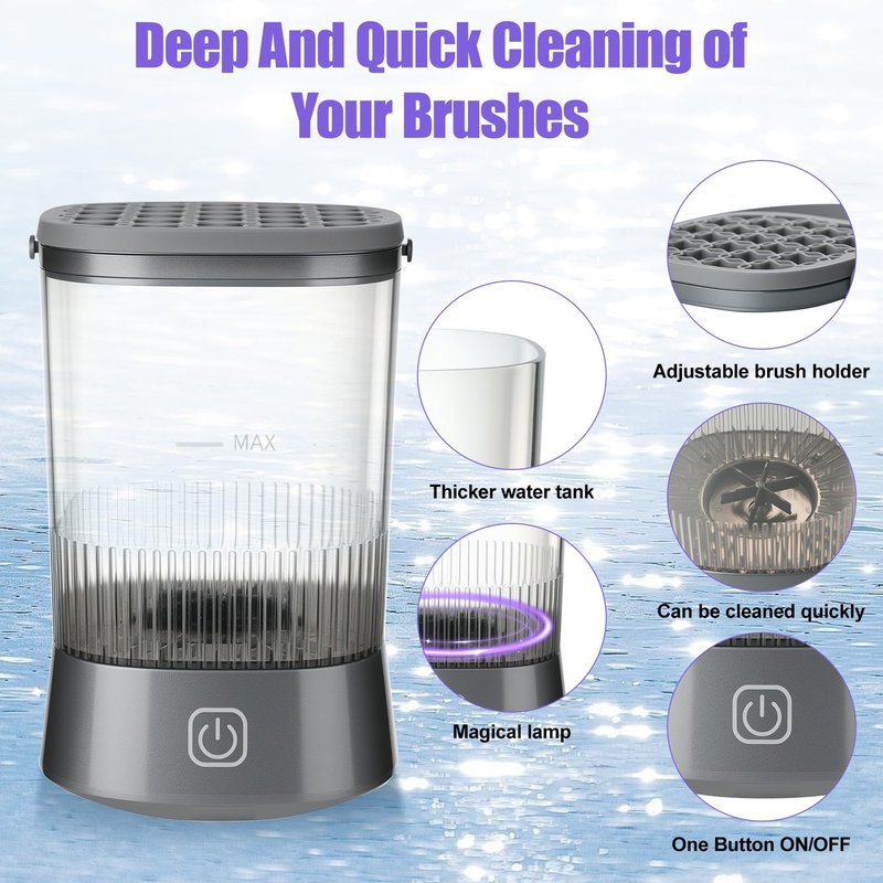 Makeup Brush Cleaner, Auto-Rotating Brush Cleaner for Deep Cleaning, Electric Makeup Brush Cleaner, One-Click Operation Automatic Spinning Cosmetic Brush Cleaner, Suitable for All of Makeup Brushes