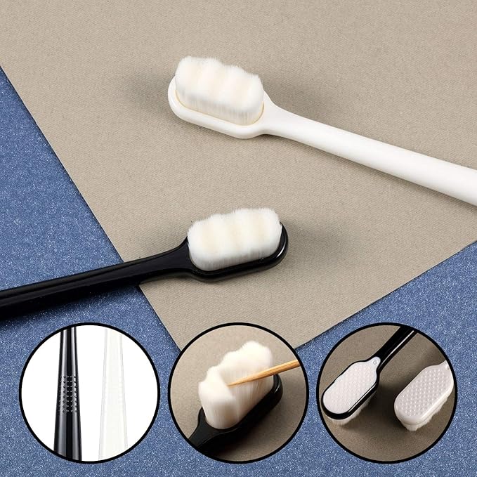 Boao 4 Pcs Soft Bristle Toothbrush Nano Toothbrush Ultra Soft Brush Manual Brush with 20,000 Bristles for Sensitive Teeth Adult Kid Children(Black)