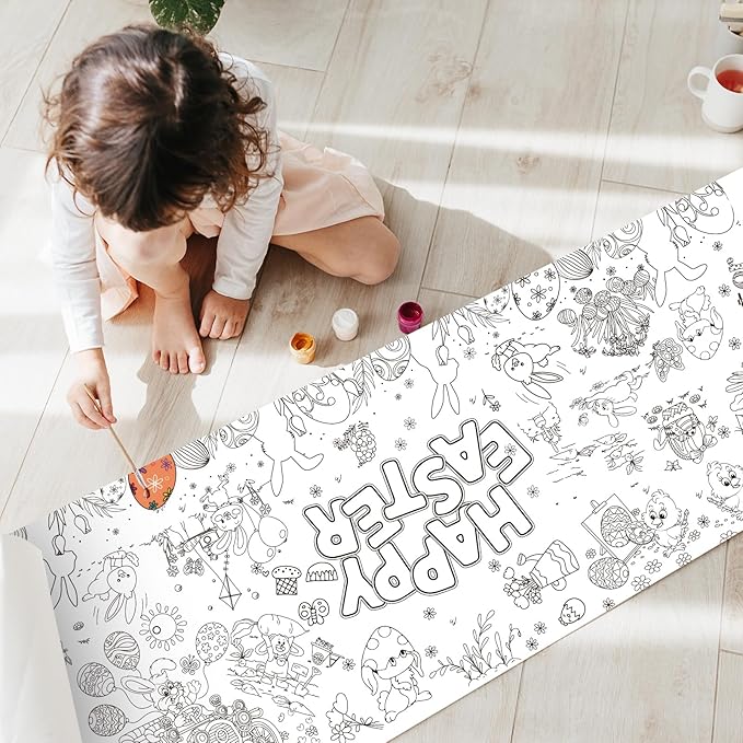 Tbsone Easter Coloring Tablecloth Poster, 72x30 Inch Spring and Easter Paper Crafts for Kids, Games Activities Party Decorations