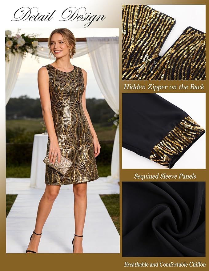 GRACE KARIN Women's Sequin Dress - Wedding Guest & Mother of The Bride Formal Dress - Two Piece Knee Length