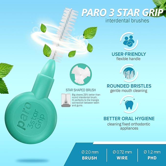 Paro Swiss 3Star-Grip Interdental Brushes – Medium, Triangular, Green, 4.5mm, 4x1 Pack – Deep Between Teeth Cleaning