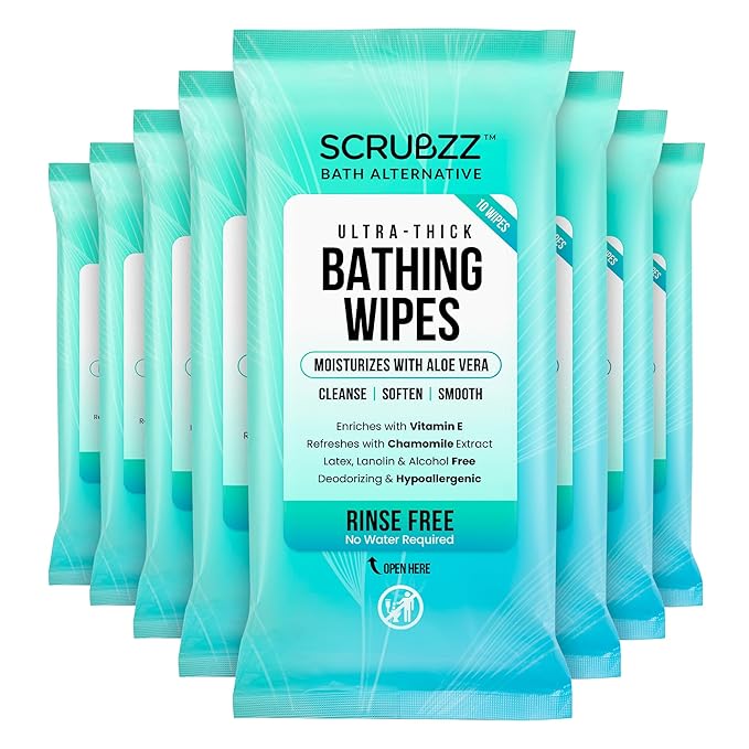 Extra Large Bath Wipes for Adults No Rinse - 80 Disposable Body Cleansing Cloths for Men, Women & Elderly - Great for Gym, Camping, Post Surgery