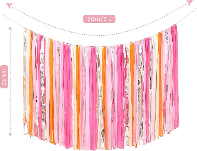 PapaKit 5ft Extra Large Sunset Sorbet Streamer Fringe Backdrop | Ready to Hang | String-Hanging Damage-Free Photo Booth Background for Summer Party, Bridal Shower, Birthday
