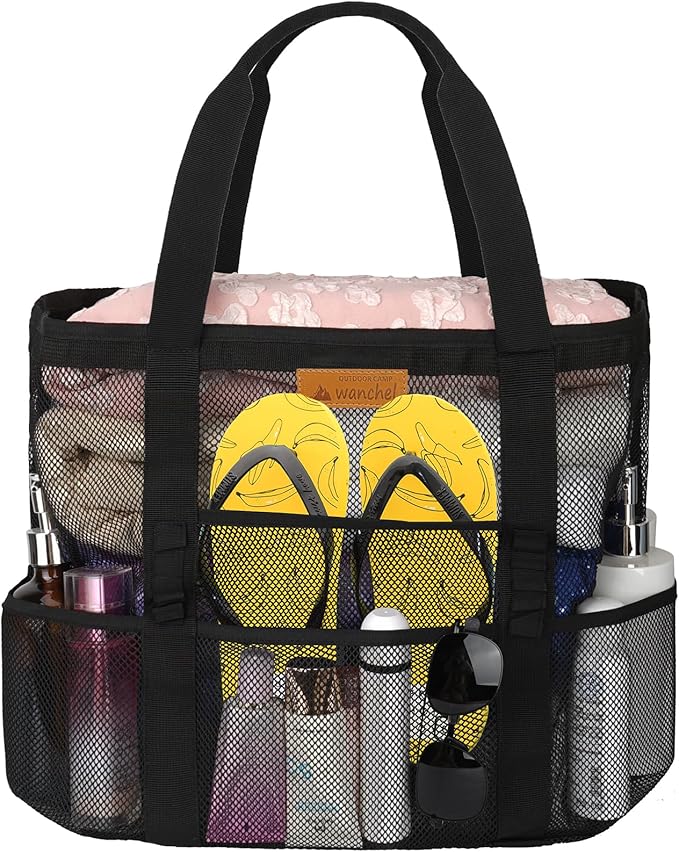 Mesh Beach Bags for Family - Women Beach Tote Bag for Toys, Towels, Travel Vacation Cruise Essentials