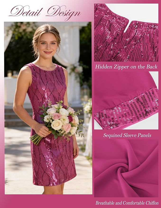 GRACE KARIN Women's Sequin Dress - Wedding Guest & Mother of The Bride Formal Dress - Two Piece Knee Length