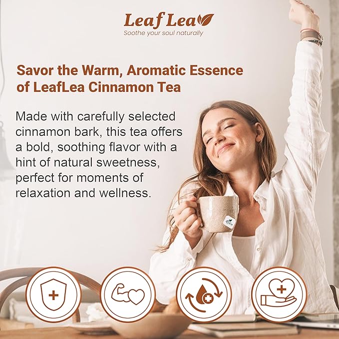 LeafLea 120 Cinnamon Tea Bags, Premium Herbal Tea with Ground Cinnamon Sticks, Spiced and Soothing Flavor for Relaxation, Caffeine-Free, Sugar-Free, Non-GMO, Vegan