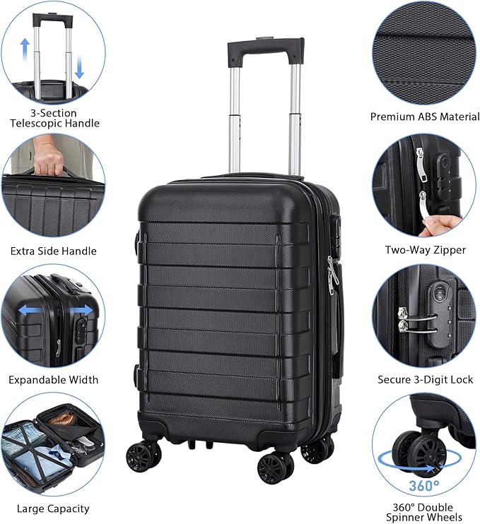 LEMY 21" Carry On Luggage,Hardside Expandable Suitcase with 360° Spinner Wheels,TSA Lock and Scratch Resistant Shell,Airline Approved for Overhead Bin