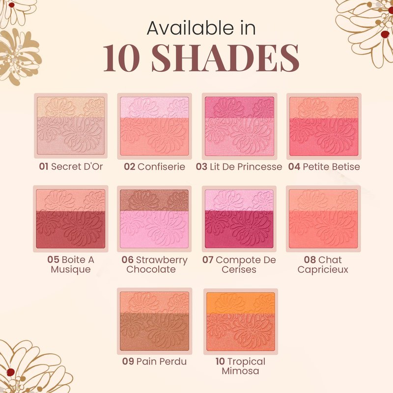 Paul & Joe Pressed Blush Palette Refill Only, Case Sold Separately, Oil-Absorbing Blush Powder, Bi-Color Face Blushes with Fitting Veil Powder, Light Beige and Rose, 05 Boite A Musique, 0.17 oz