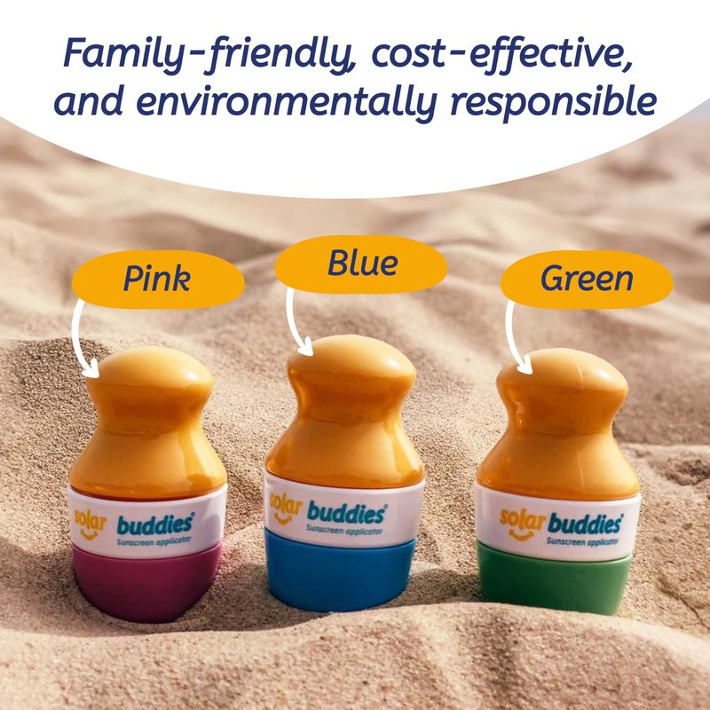 Solar Buddies Sunscreen Applicator – Green– Refillable Roll-on Sponge for Sunscreens & Lotions – For Kids, Adults & Families – Holds 3.4Fl Oz – Perfect for Travel