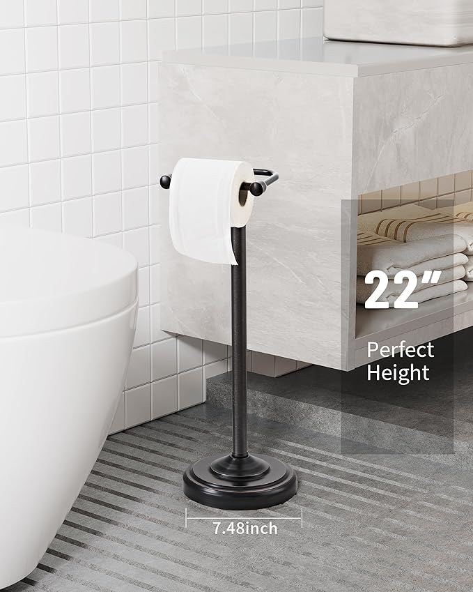 Toilet Paper Holder Stand, Oil Rubbed Bronze Toilet Paper Holder Free Standing, Post Pivoting Design & Stable Weighted Base SUS304 Stainless Steel for Bathroom（Mega Roll）